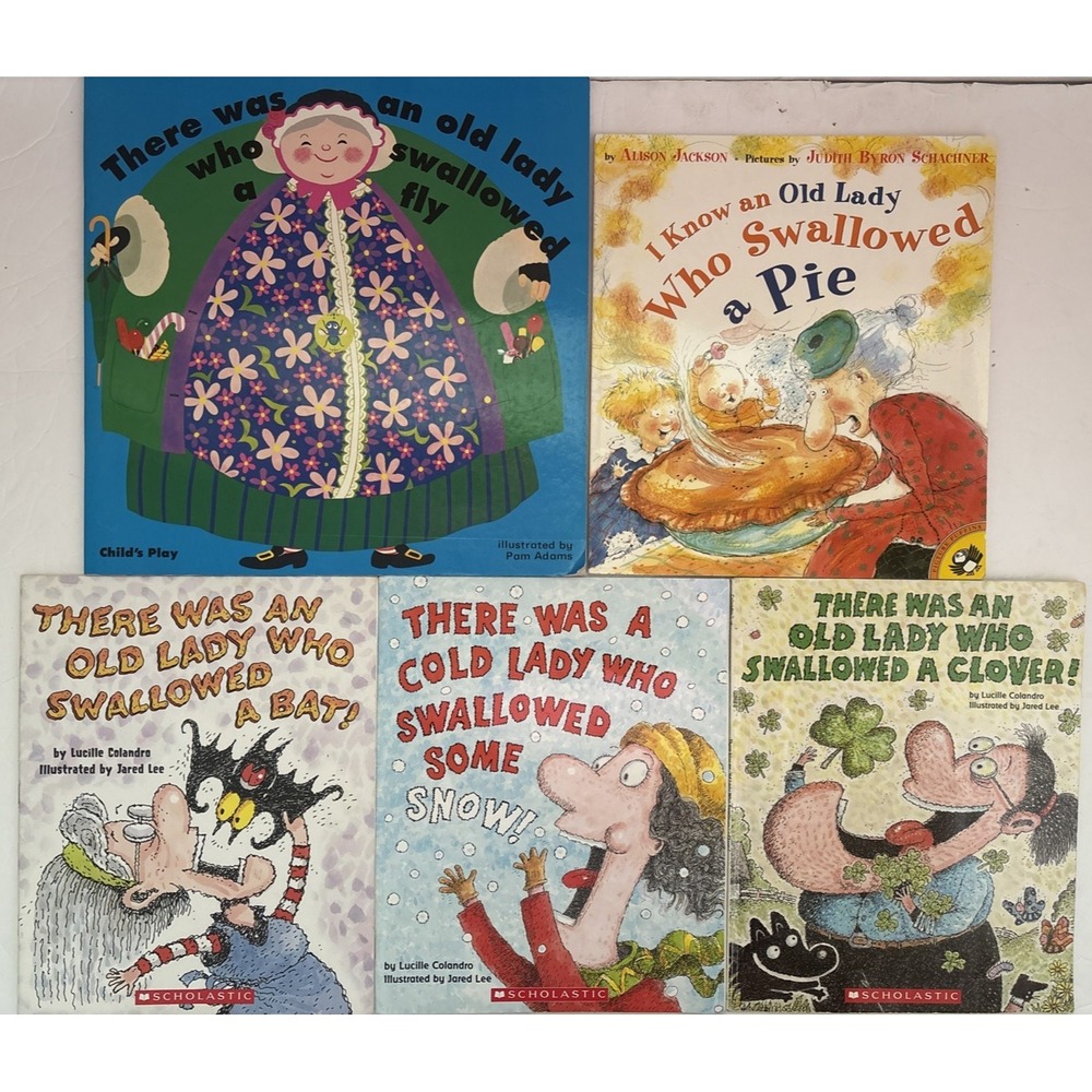 Lot of 5 Childrens Books There Was An Old Lady Who Swallowed Series